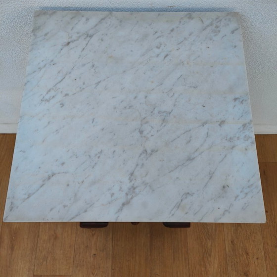 Image 1 of Vintage Antiek nachtkastje bijzetkastje met marmer blad