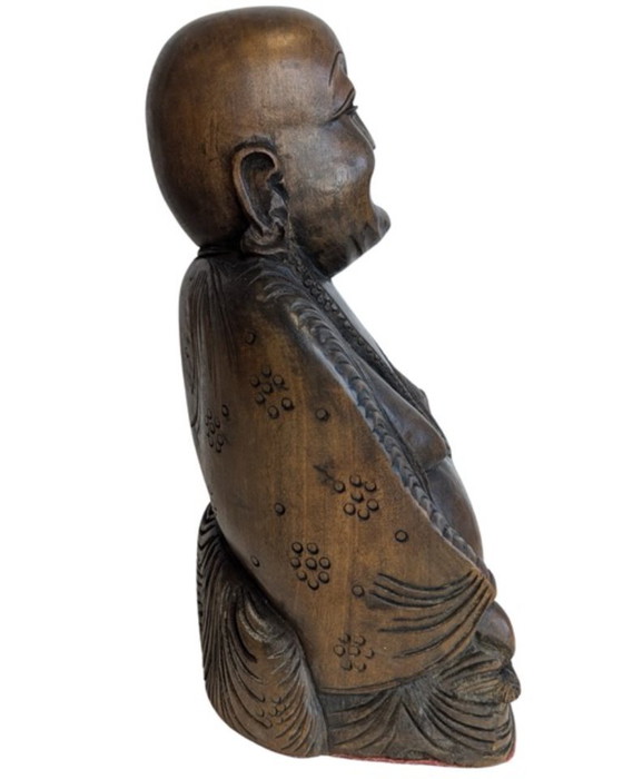 Oude, handgesneden houten lachende Boeddha (Budai) – Beeldhouwkunst, Wood (photo 3 of 8)