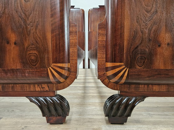 Image 1 of Coppia di letti singoli Art Decò in mogano e acero rosa, 1940