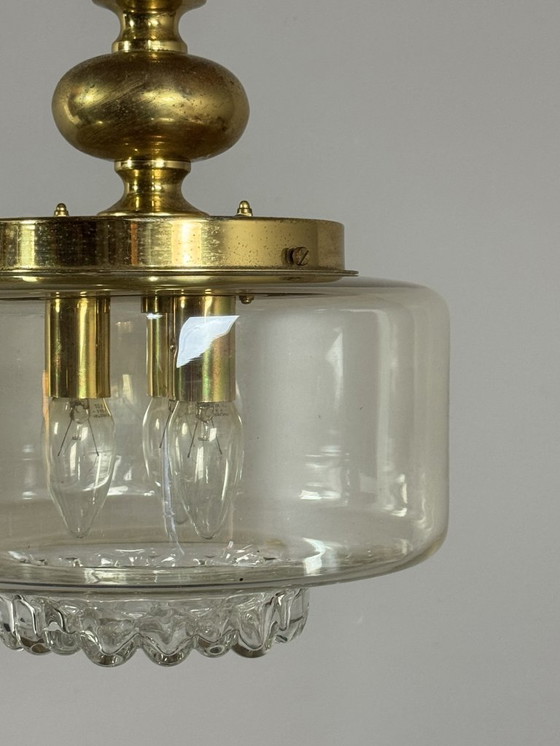 Image 1 of Mid-Century Brass and Glass Pendant Lamp, Attributed to Doria. Germany, 1960s.