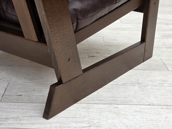 Image 1 of 1970, Scandinavische fauteuil, bruin meubelleer, donker beukenhout.