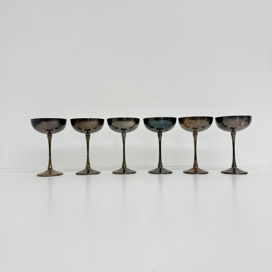 Image 1 of Set of 6 brass silver plated champagne coupes , 1970s Italy