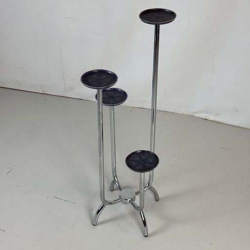 Bauhaus-Pflanzenständer aus Stahlrohr, verchromt, 1960er Jahre