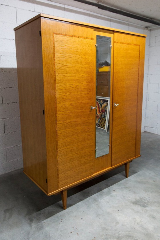 Image 1 of 1970s Scandinavian wardrobe with hanging space, shelf, mirror, 21x126cm, 2 doors