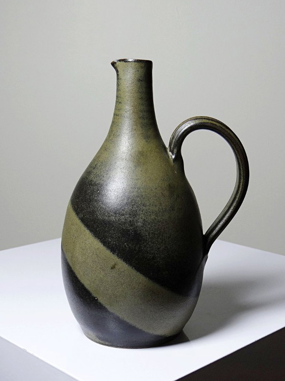 Image 1 of Vintage 1960s-1970s glazed stoneware pear-shaped pitcher/jug