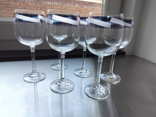 Set 6 Wijnglazen - Boheems Kristal - Puntgaaf – glazen karaffen, Glass, Crystal