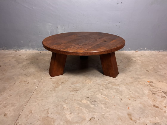 Image 1 of Tavolino da caffè rotondo brutalista in rovere massello