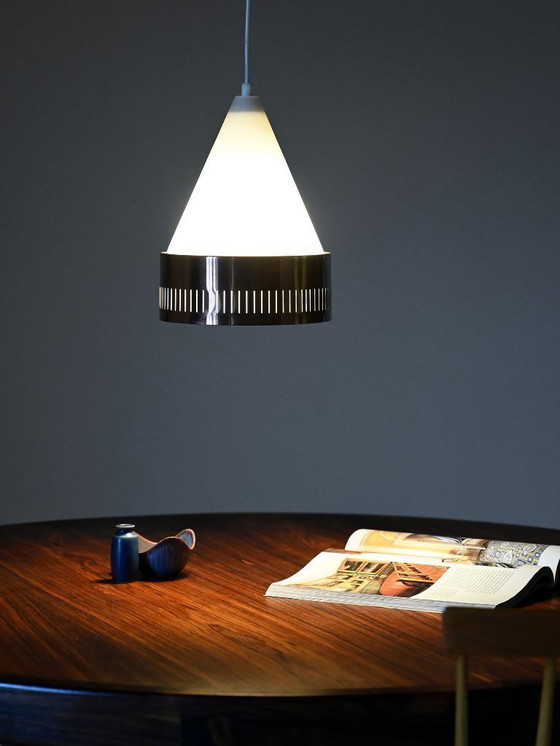 Image 1 of Lampada a sospensione conica scandinava con dettagli in rame