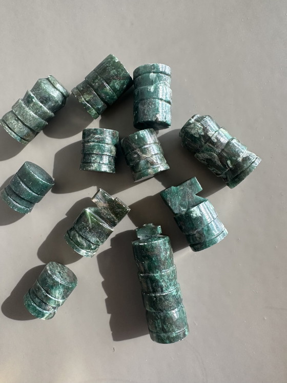 Image 1 of Vintage Marble Chess Set Malachite Natural Stone Onyx Green Chessboard