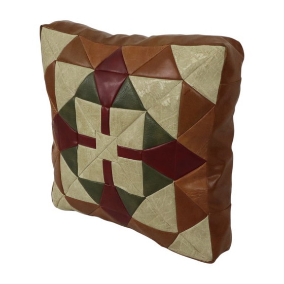 Image 1 of Vintage Patchwork Cushion Plaid Pattern Faux Leather