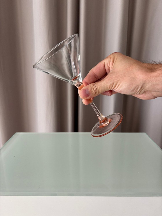 Set Of 6 Vintage Luminarc Martini / Cocktail Glasses – Soft Pink Peach – 1990s – Glass & Decanter (photo 3 of 8)