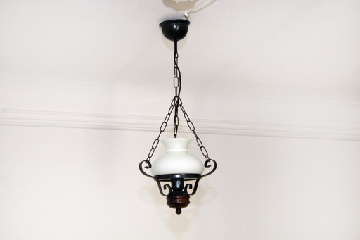 Deckenlampe Hängelampe Petroleum Glasschirm 54-64cm Vintage