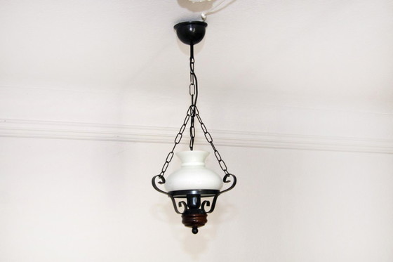 Image 1 of Deckenlampe Hängelampe Petroleum Glasschirm 54-64cm Vintage