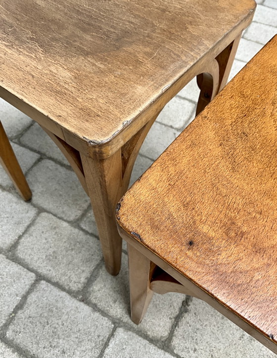 Image 1 of Paar Luterma-Hocker aus Buchenholz | Frankreich, 1950er Jahre | Mid-Century Modern