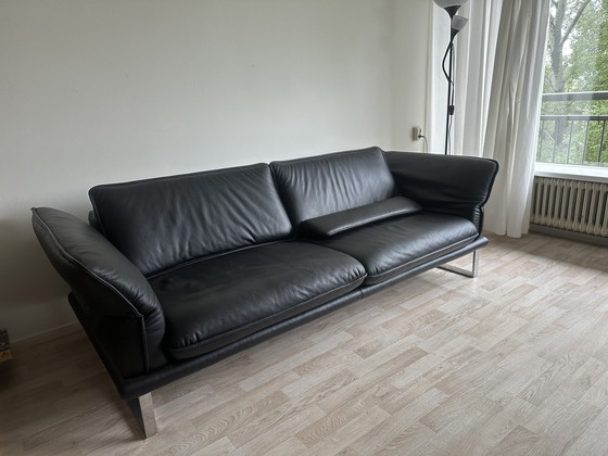 Image 1 of Zwarte leren bank w. Schillig
