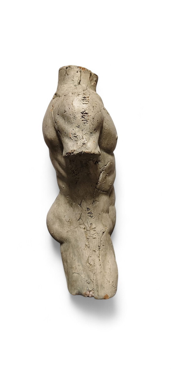 Image 1 of Frammento di scultura vintage in terracotta raffigurante un torso maschile, decorazione d'arte classica.