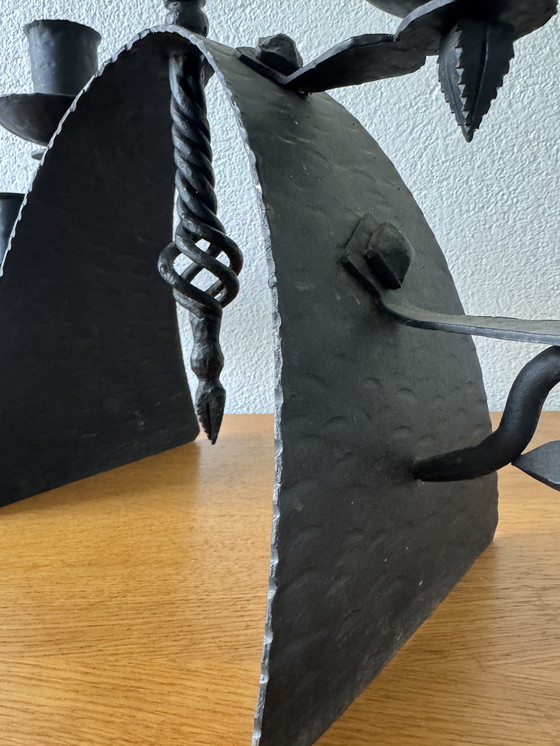 Image 1 of 60's Brutalistische smeedijzeren kandelaar