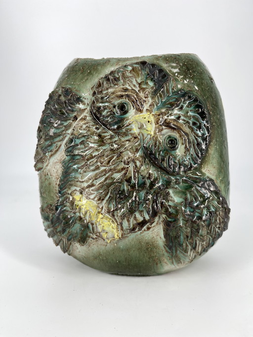 L'Espigaou Vallauris With Signature Owls Vase Ceramic Max Siffredi