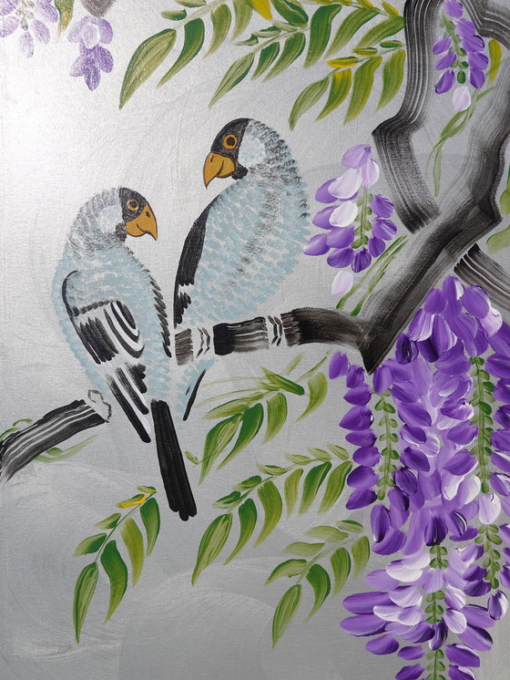 Image 1 of Japanese Wisteria J221 - Silver Painting XXL Triptych