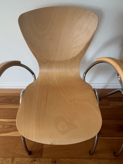 3x Kimball Bingo houten stoelen met chroom buisframe