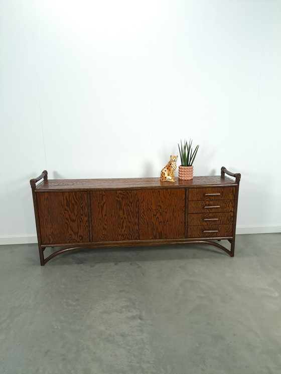 Image 1 of Wood With Bamboo Sideboard With Drawers Vintage