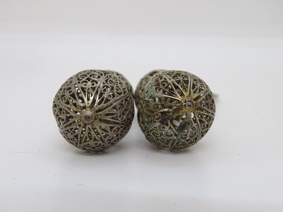 Image 1 of Boucles d'oreilles sphériques en filigrane Charro, argent massif 925, début du XXe siècle - Salamanque, Espagne