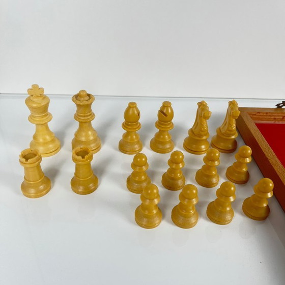 Image 1 of Wooden travel chess set with plastic pieces, 30cm