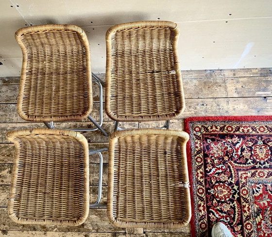Image 1 of 4 sgabelli da bar Dirk van Sliedrecht/Rohe con sedili in rattan
