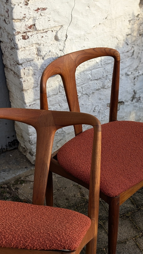 Image 1 of Johannes Andersen - Set of 8 Danish Teak Chairs - Uldum Mobelfabrik - Terracotta Bouclé Upholstery