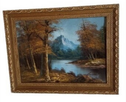 George Whitman (1944) – Gesigneerd Olieverf op Doek – Berg- en Rivierlandschap – (Jaren 70) 20e-eeuwse Amerikaanse Kunst