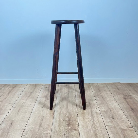 Image 1 of Brutalist Bar Stool in Stained Oak 