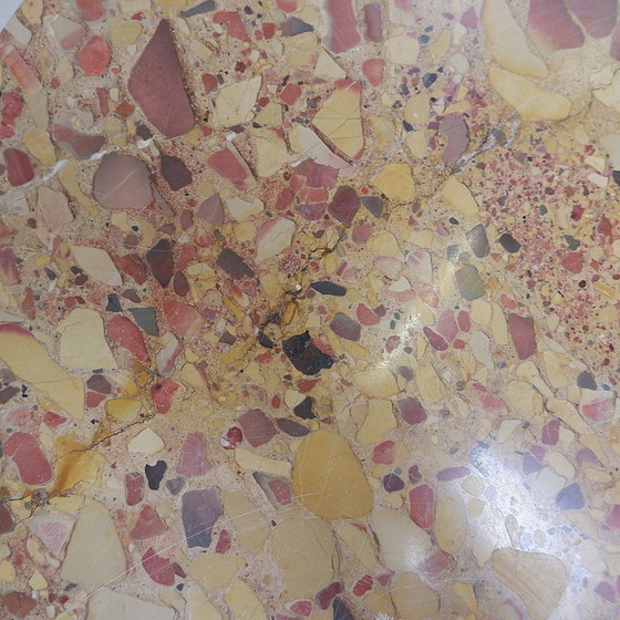 Image 1 of Round wooden coffee table with an Aleppo breccia marble top