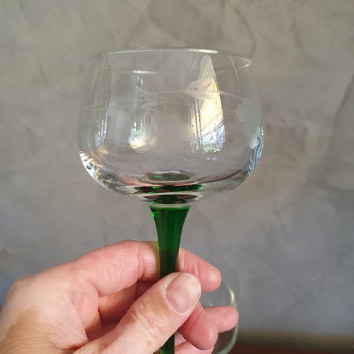Luminarc French Glasses From The 1970s With Green Foot