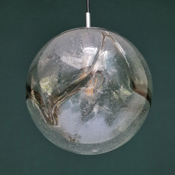 Image 1 of Lampe pendante vintage de l'ère spatiale - Hustadt Leuchten - Verre et métal chromé - Ø 30 cm - 1970
