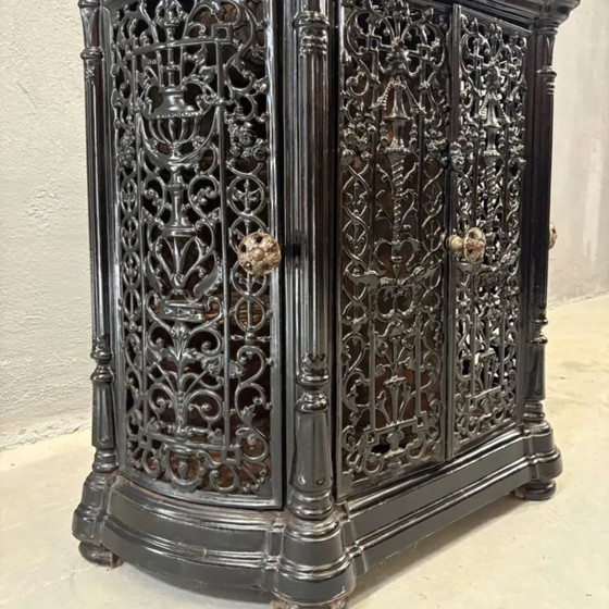 Image 1 of Antique Decorative Fireplace Insert Ornate Cast Iron Black 1900s French Style