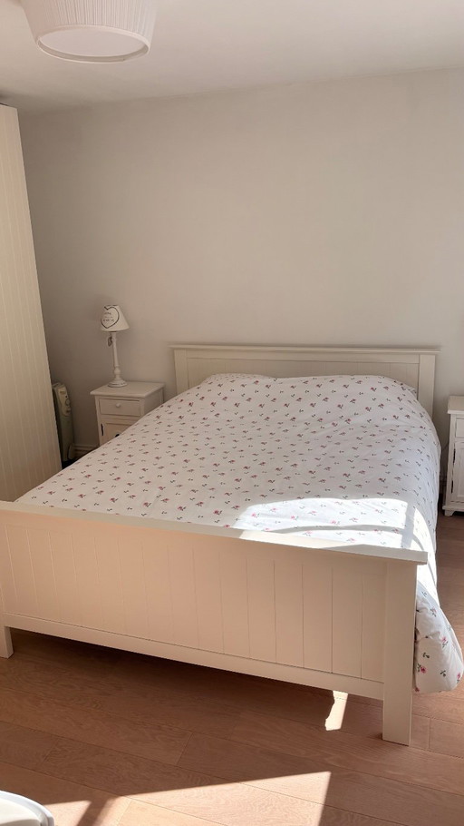 Cama doble con somier de láminas y colchón. – tweepersoonsbedden, Wood