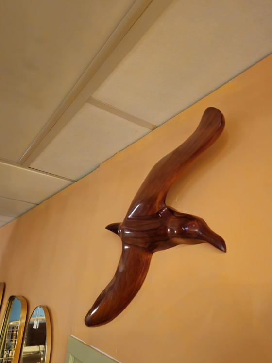 Image 1 of Grote Vintage Houten Wandvogel Vogel Wanddecoratie 62 cm