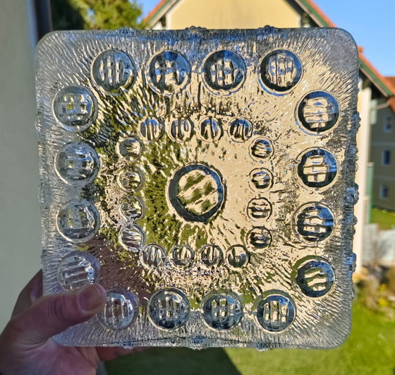 Image 1 of Lámpara de techo cuadrada de cristal prensado macizo con estructura de burbujas, al estilo de Helena Tynell.