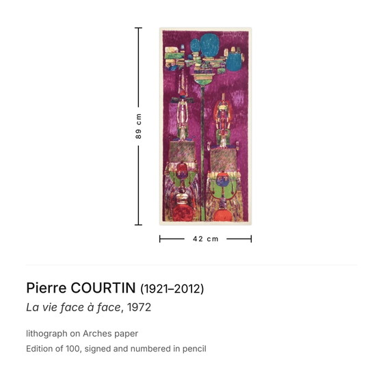 Image 1 of Pierre COURTIN La vie face à face Lithographie signée 1972