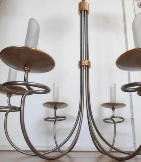Image 1 of Italiaanse 6 lichts (led) kroonluchter/hanglamp -mid-century 