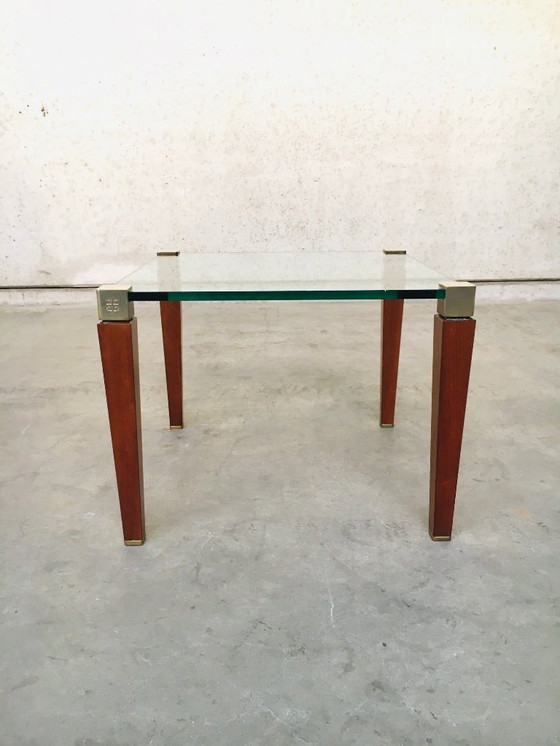 Image 1 of Tavolino laterale in ottone, legno e vetro dal design modernista di Peter Ghyczy, anni '80