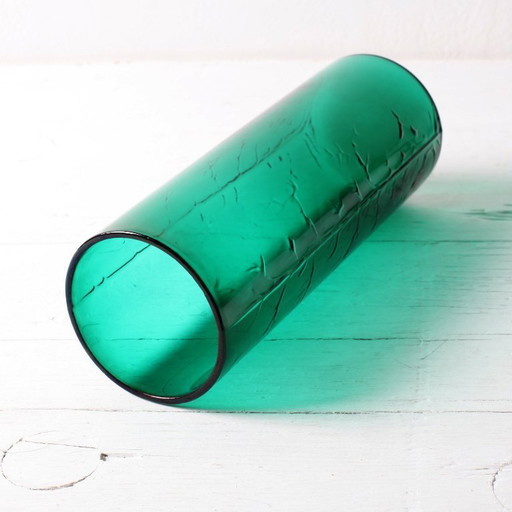 Green Mid-century Glass Vase Ek with Plant Pattern / Björkshults Glasbruk / Sweden / 1970s