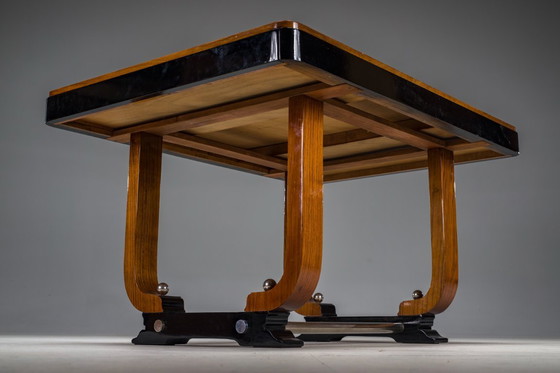 Image 1 of Art Deco French Walnut & Burl Dining Set, 1930s, Set of 7