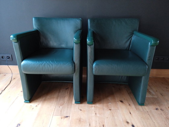 Image 1 of Twee club zetels - compact - lamsleder - donkergroen – design