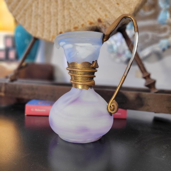 Image 1 of Violet glass jug with gold decorations, 80's - France