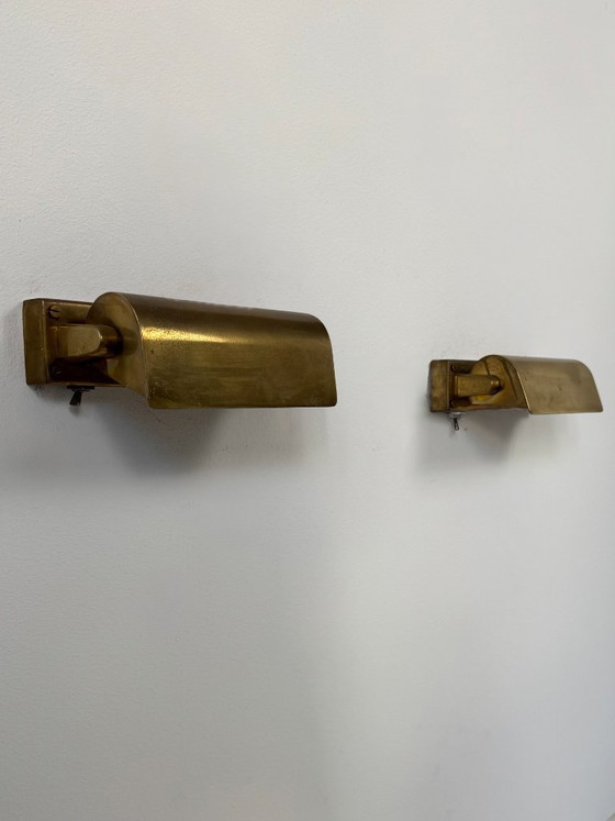 Image 1 of Paire d'Appliques Vintage Moderniste Laiton Patiné, France, 1960