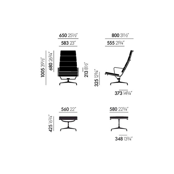 Vitra EA 222 + 223 Dark Brown Premium Leather Armrests LP € 8.500,- – Verstelbare relaxstoel, Aluminium (photo 6 of 6)