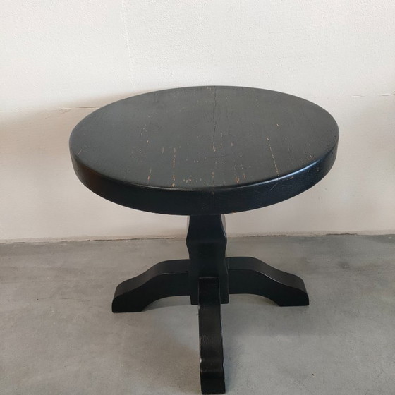 Robuust Rond Bijzet Tafeltje, Bijzettafels, Hout, Zwart, Vintage (foto 2 van 5)