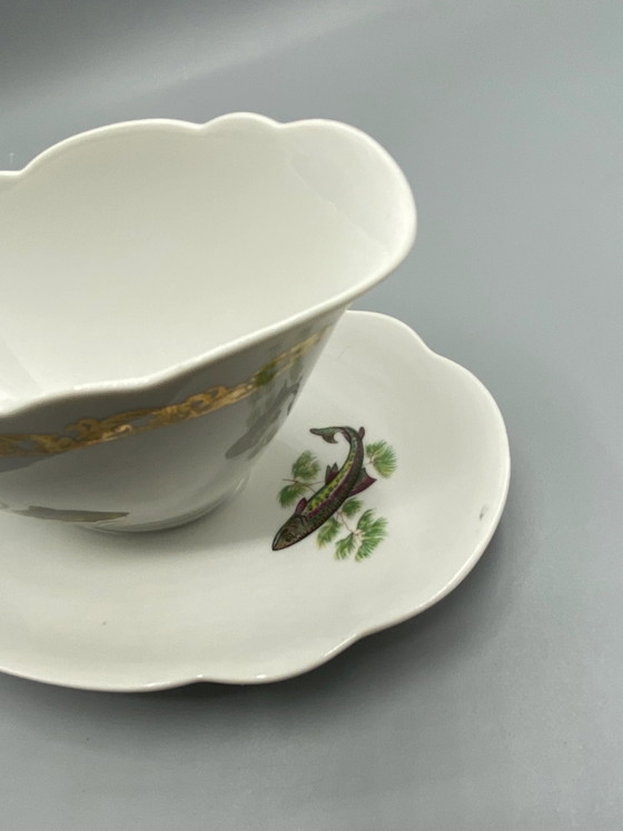 Jaren 80 L'Hirondelle Porseleinen Sauskom met Visdecor – Decoratieve objecten, Porcelain (photo 6 of 10)