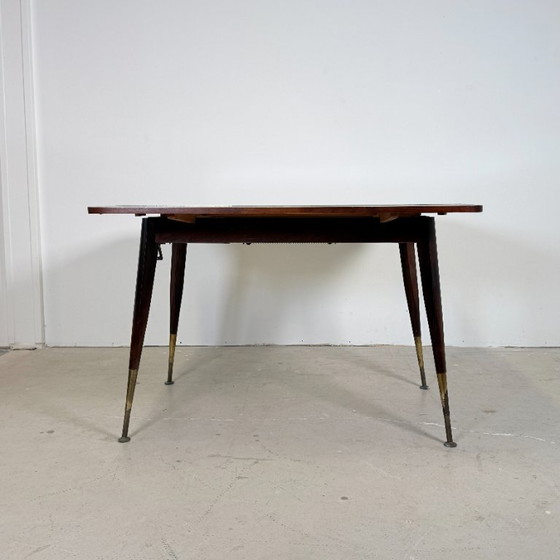 Mid-Century Adjustable Crank Table / Dining table & Coffee Table – 1950s – Wood, Brass (photo 13 of 13)